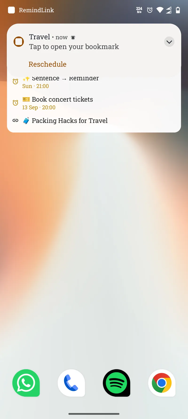 Notification from RemindLink with reschedule action
